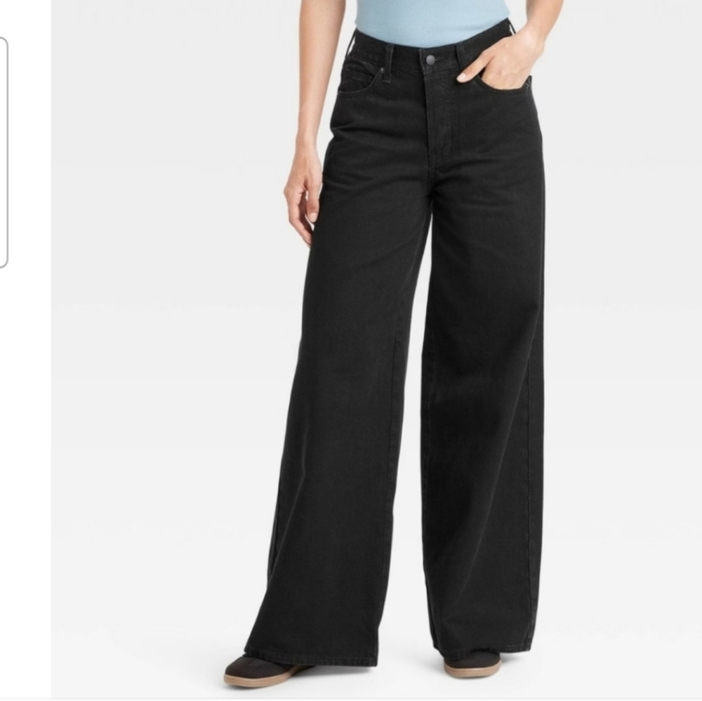 Women's Mid-Rise Super Wide Les Jeans Universal Thread Black 16